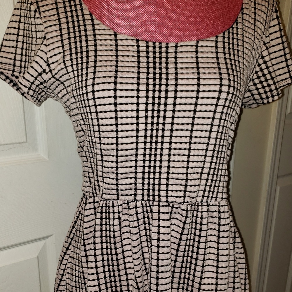 Beige/Black Short-Sleeved Short-Length Dress